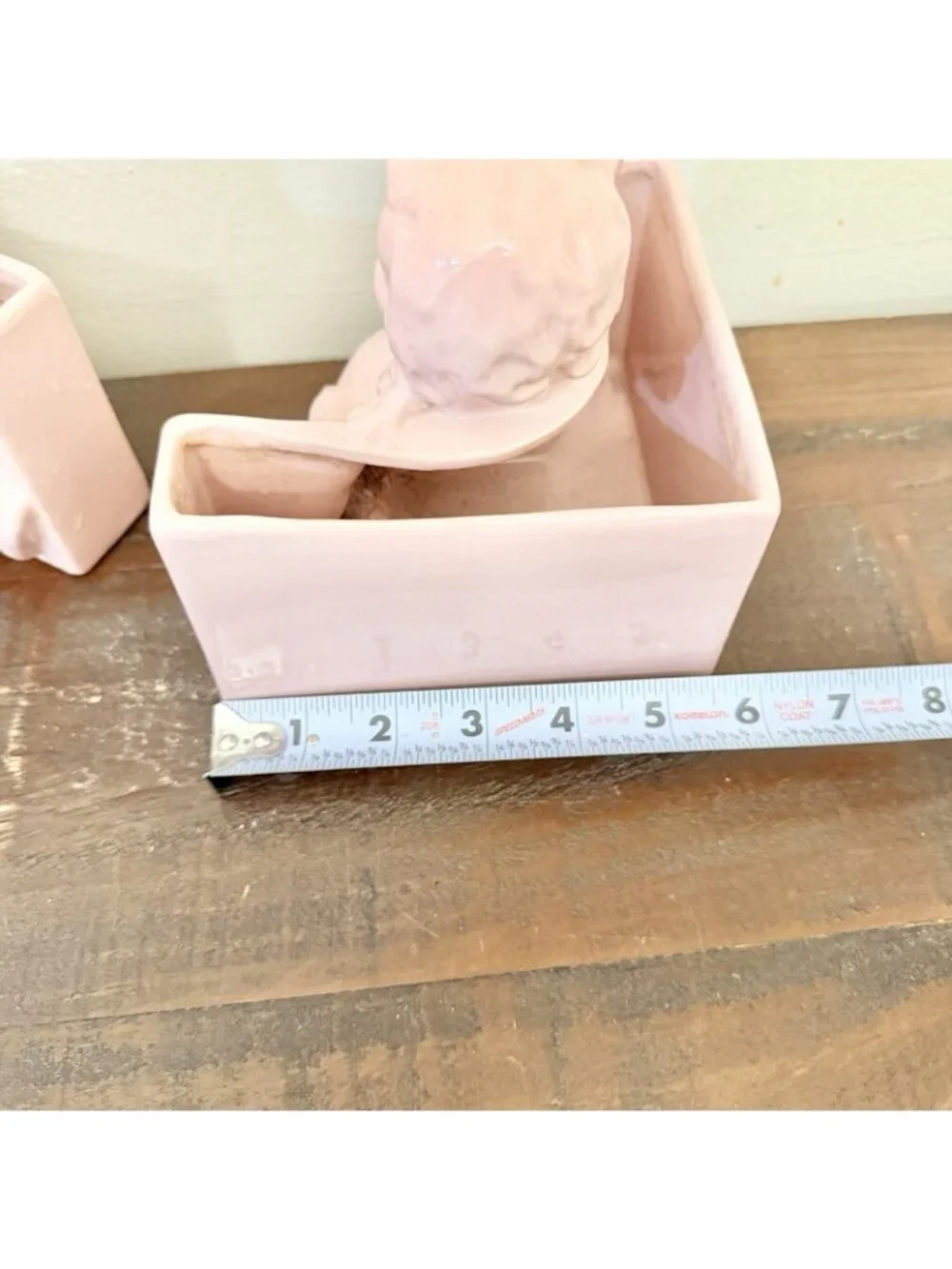Vintage Pink Ceramic Girl Figurine Planters Pair Retro Kitsch Nursery Decor